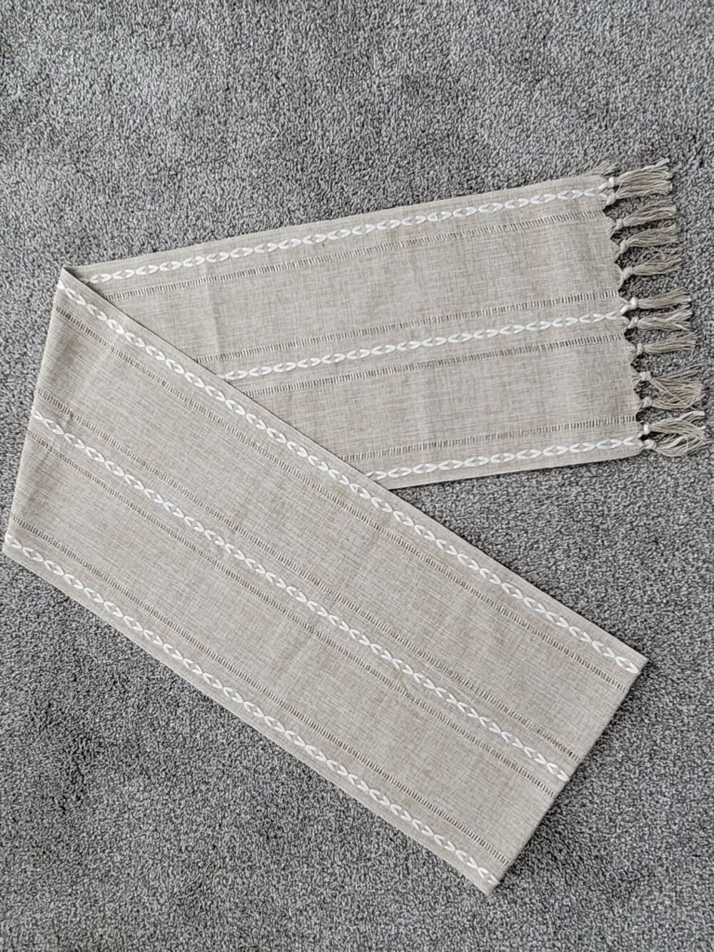 Tan Fringed Table Runner 116 long by 13 inches Wide